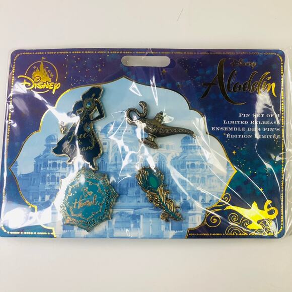 Disney Aladdin Collectible Pin Set 4 Limited Release Blue Gold 2019 - Picture 1 of 2